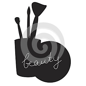 Beauty inscription on black silhouette. Isolated on white background. Vector illustration.