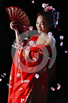 Beauty in kimono shows Oriental sexiness