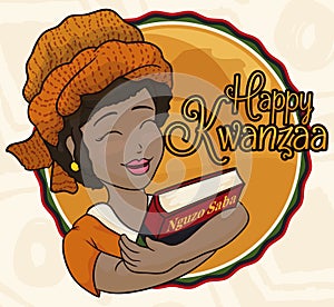 Beauty Lady with Turban and Book Celebrating Kwanzaa, Vector Illustration photo