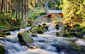 Beauty landscape with river and forest in Austria, Golling