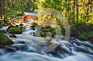 Beauty landscape with river and forest in Austria, Golling