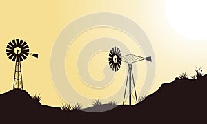 Beauty landscape windmill of silhouettes