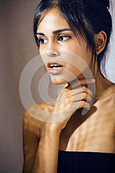 Beauty latin young woman in depression, hopelessness look, fashion makeup