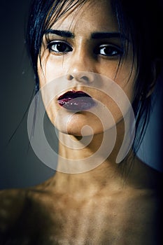 Beauty latin young woman in depression, hopelessness look, fashion makeup modern