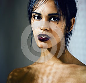 Beauty latin young woman in depression, hopelessness look, fashion makeup modern