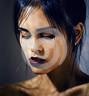 Beauty latin young woman in depression, hopelessness look, fashion makeup modern