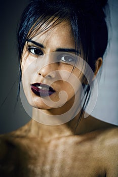 Beauty latin young woman in depression, hopelessness look, fashion makeup modern