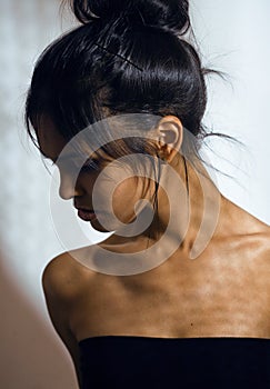 Beauty latin young woman in depression, hopelessness look, fashion makeup modern