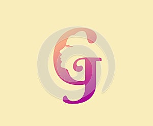 Beauty Letter G Logo Icon. Beautiful woman`s face shape on Letter.  Abstract design concept for beauty salon, massage, magazine,