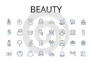 Beauty line icons collection. Elegance, Splendor, Attractiveness, Charm, Gracefulness, Magnificence, Gorgeousness vector