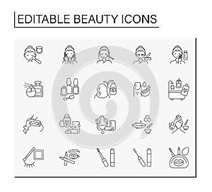 Beauty line icons set