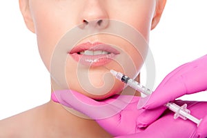 Beauty lip collagen filler injection