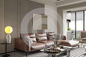 The Beauty of the Loft Industrial Style Living Room Interior Design with 3D Render illustration