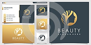 Beauty logo with golden style for women and business card design template, Premium Vector