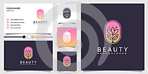 Beauty logo with modern gradient concept and business card design template Premium Vector