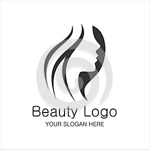 Beauty logo template. Woman silhouette vector illustration, Woman face in natural shape