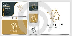Beauty logo for women with new concept and business card design Premium Vector