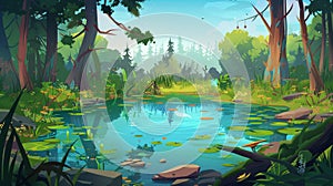 The beauty of a lush forest swamp landscape scene. The beauty of a swampy land filled with mud and waste water. The