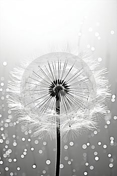 Beauty macro art nature poster flower drops monochrome blowball plant dandelion white black