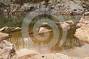 Beauty and magic of Potomac River waters in the Great Falls Park, Maryland, USA.