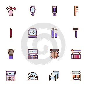 Beauty and makeup filled outline icons set
