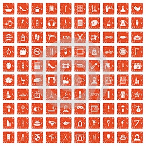 100 beauty and makeup icons set grunge orange