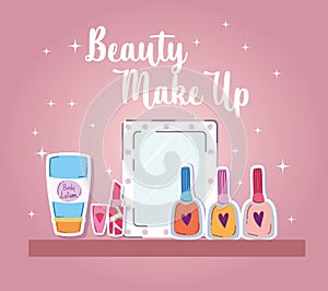 beauty makeup nail polish lipstick mirror and body lotion