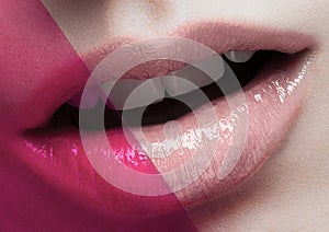 Beauty makeup pink lips gel filter fashion model