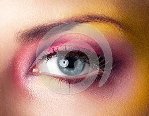 Beauty makeup yellow magenta eyes retouched skin