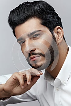 Beauty. Man With Hair Style And Beard Portrait. Handsome Male