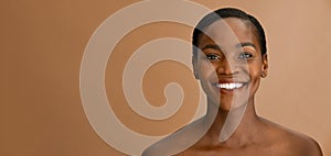 Beauty mature black woman smiling with copy space