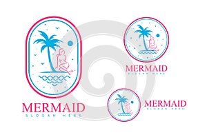 Beauty Mermaid logotype design.Girl,sea and palm.