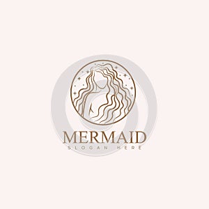 Beauty Mermaid logotype design.Girl,sea and palm.