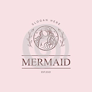 Beauty Mermaid logotype design.Girl,sea and palm.