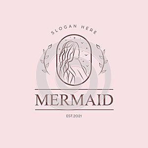 Beauty Mermaid logotype design.Girl,sea and palm.