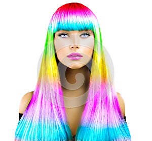 Beauty model girl with colorful dyed hair