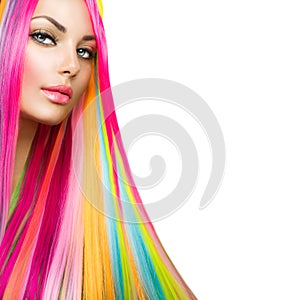 Beauty Model Girl with Colorful Hair and Makeup