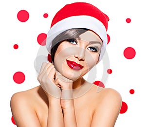 Beauty Model Girl in Santa Hat