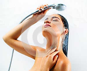 Beauty model girl taking shower