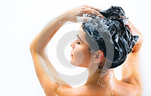 Beauty model girl taking shower