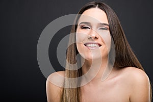 Beauty model with gorgeous sking and straight hair