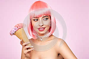 Beauty model portrait with pink hair
