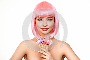 Beauty model portrait with pink hair