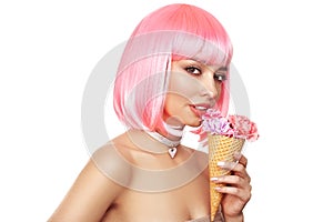 Beauty model portrait with pink hair