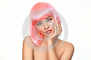 Beauty model portrait with pink hair