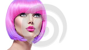 Beauty model with short pink hair