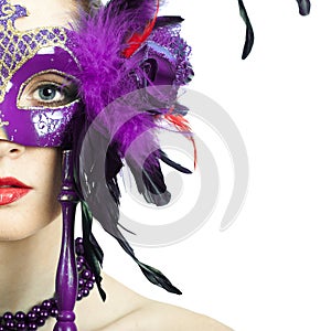 Beauty model woman wearing venetian masquerade carnival mask