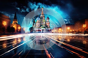 The beauty of Moscow Russia by night travel destination - abstract illustration