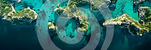 beauty of natural archipelagos from above, highlighting the patterns created by interconnected islands, reefs, and