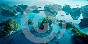 beauty of natural archipelagos from above, highlighting the patterns created by interconnected islands, reefs, and